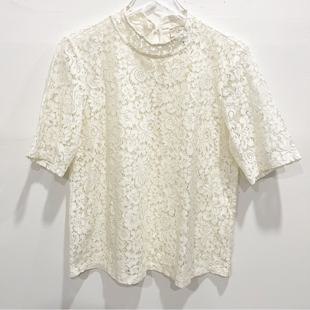 Loft High Neck Lace Blouse Top Size Small Sheer